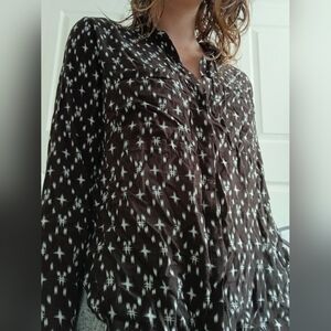 Cloth & Stone Brown and White Long Sleeve Blouse